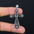 thumbnail image 2 of Natural Swiss Blue Topaz Handmade 925 Sterling Silver Cross Pendant 2.10", 2 of 4