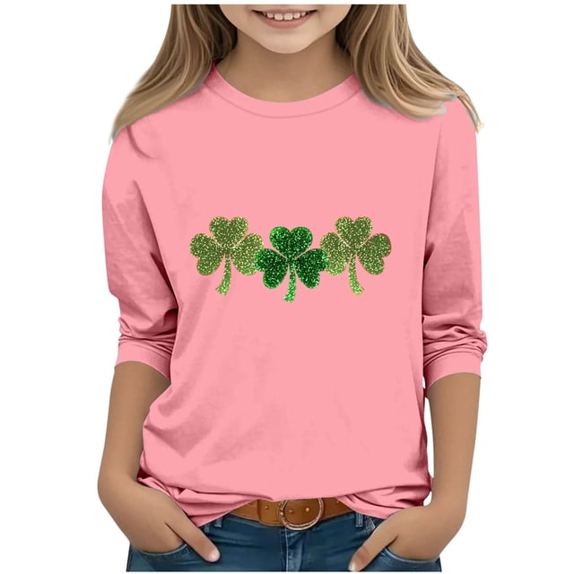 RXMEKW Chemise et Haut pour Enfants Imprimé de la Saint-Patrick Manches 3/4 / Col Rond Trois Quarts