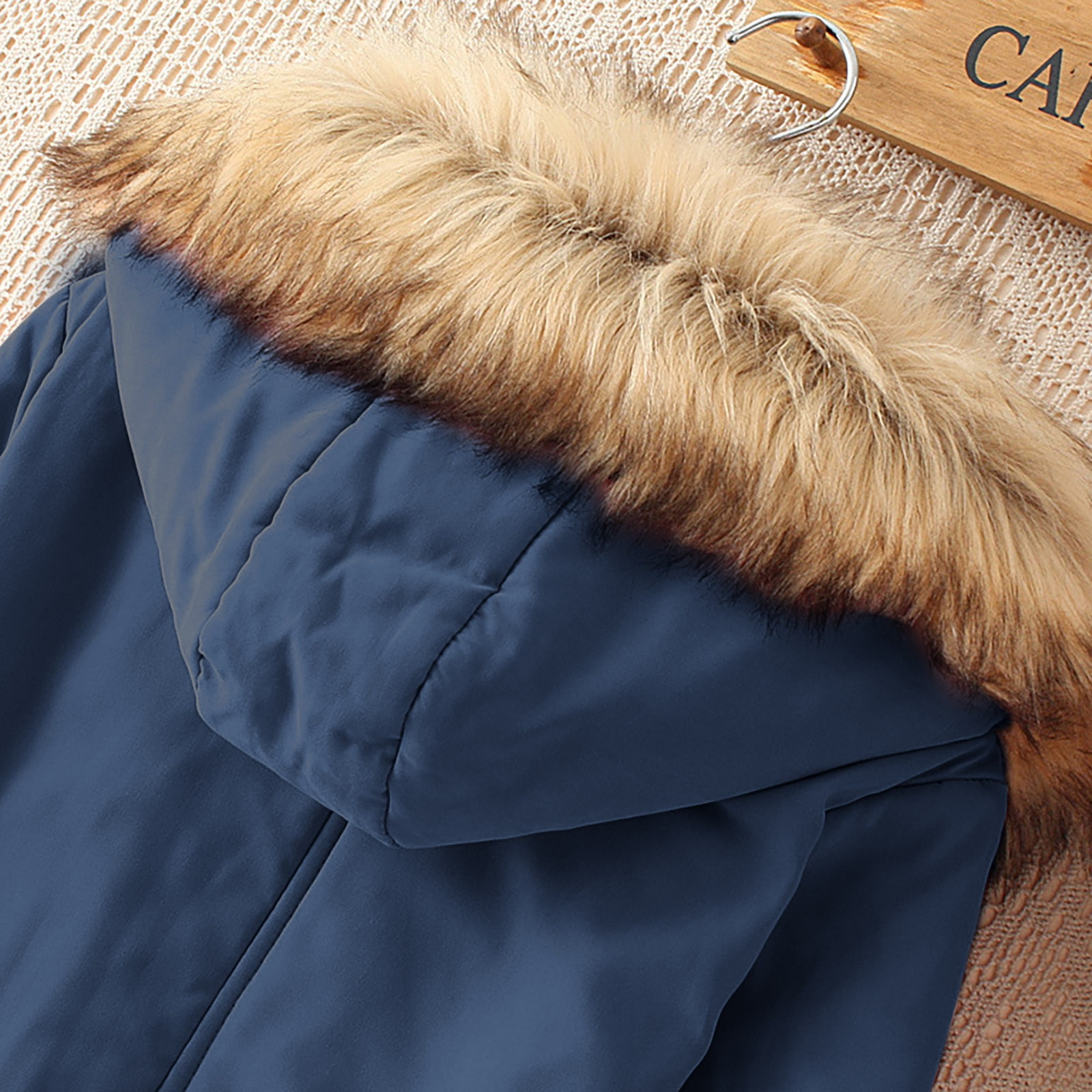 Hfyihgf Women's Hooded Winter Coat Long Warm Fleeced Lined Long Jackets Thicken Zip Up Faux Fur Hooded Parka Coat with Pockets Blue XL