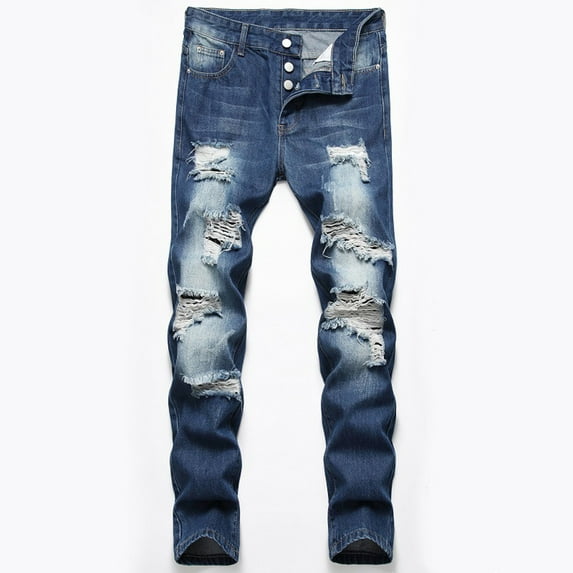 Spring Savings Clearance 2023,AXXD High-end Stretch Nostalgic Frayed Slim-fit Jeans Military Pants for Men Blue 3XL(36)