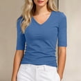 thumbnail image 2 of EYNMVR Women's V Neck T Shirts Slim Fitted Half Sleeve Tops Basic Tees, 2 of 4
