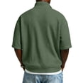 thumbnail image 4 of Domuza Men's Waffle Shirts Quarter Zip Pullover Casual Short Sleeve Stand Collar Tee Shirts 2026 New Fashion Comfort Slim Fit Tops Army Green 3XL, 4 of 4