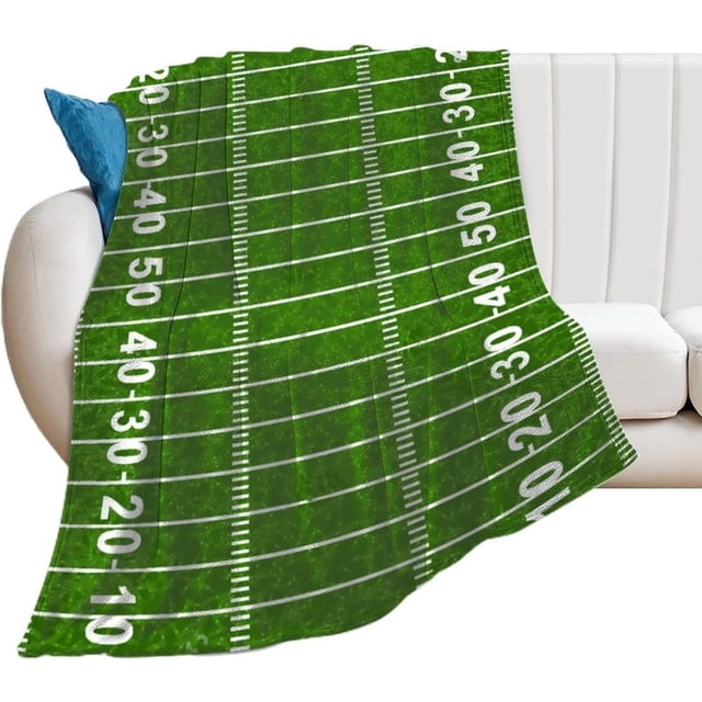 LHSHID Flannel Fleece Blanket American Football Field Green for Bedroom Couch Travelling Comfortable All Season Air Conditioning Blanket for Adult Chidern 50x60in