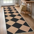 thumbnail image 4 of Haperlare 2'x6' Washable Jute Rugs Checkered Carpet, Non Slip Low Pile Rug Contemporary Indoor Outdoor Floor Mats for Hallway Bedroom Backyard, Black Coffee, 4 of 7