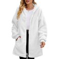 thumbnail image 3 of Women'S Long Sleeve Hooded Cardigan with Zipper Loose Plush Cardigan Jacket Women'S Plush Jacket White S, 3 of 7