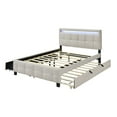 thumbnail image 4 of Queen Size Bed Frame with XL Size Trundle, Upholstered Platform Bed with 2 Storage Drawers, Comfy Linen Fabric Bed Frame with LED Lights and Upholstered Headboard for Bedroom and Apartment, Beige, 4 of 9