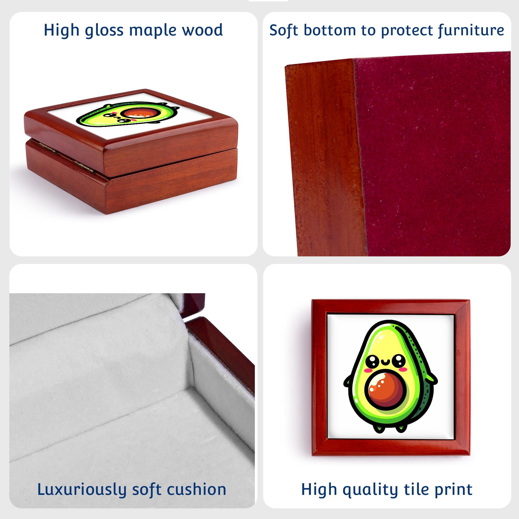 3dRose, Cute Colorful Kawaii Avocado, Jewelry Box 5.5x5.5 inch with 4 inch tile
