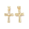 thumbnail image 1 of Eco-Friendly Rack Plating Brass Micro Pave Cubic Zirconia Pendants Long-Lasting Plated Lead Free & Cadmium Free Religion Cross Charm Real 18K Gold Plated 21x12.5x3.5mm Hole: 5x3.5mm, 1 of 3