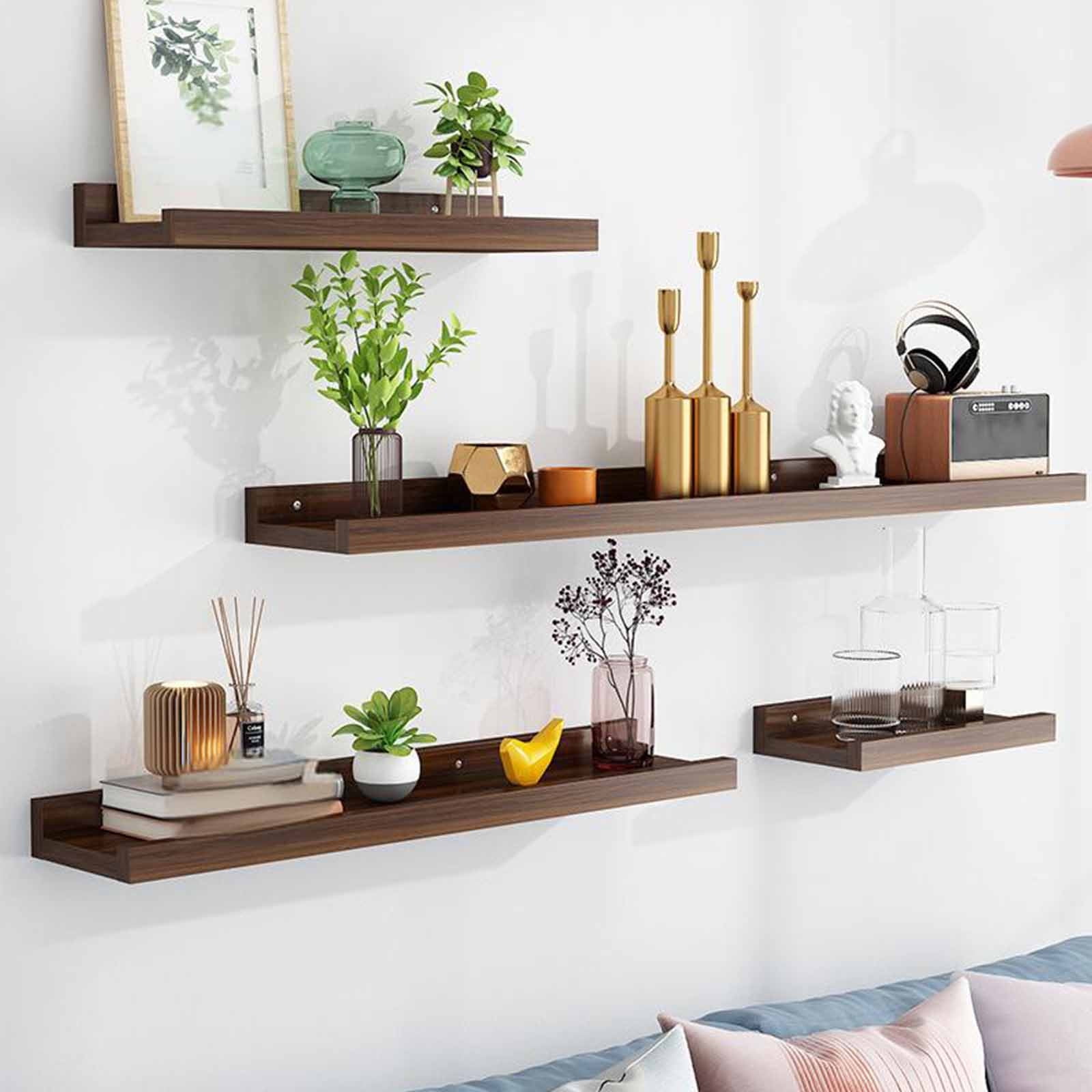 12X5" Floating Shelves for Wall - Set of 3 - Engineered Wood Floating Shelf with Lipped Ledge - Floating Wall Shelves for Bedroom,Bathroom,Kitchen,Office,and Living Room - Brown