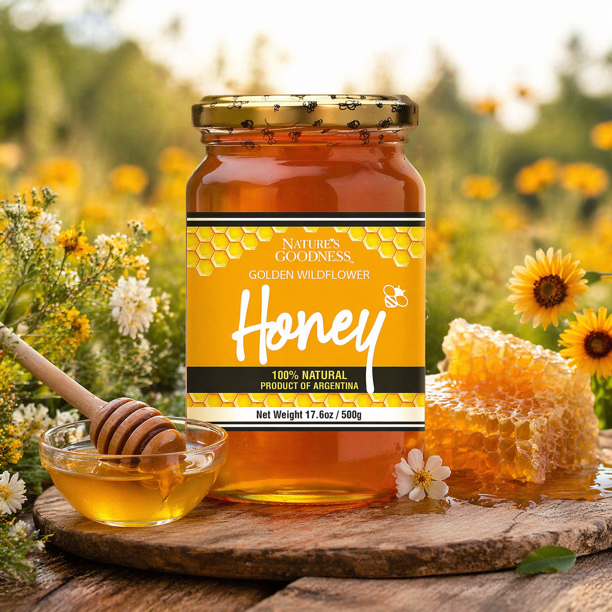 Wildflower Honey Glass Jar - 17.6 Oz (6 Pack) - Pure Honey Jar