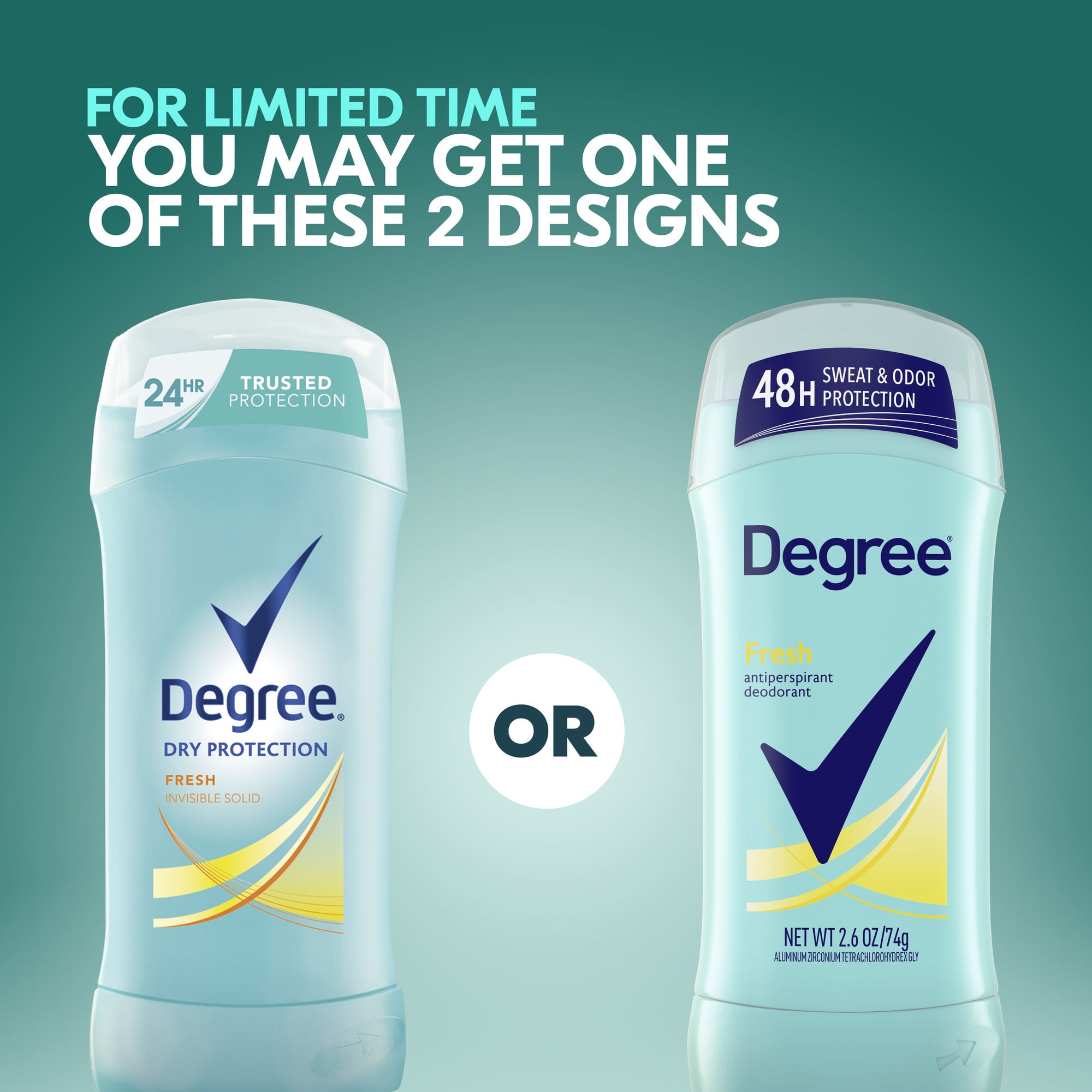 Degree Long Lasting Antiperspirant Deodorant Stick Twin Pack, Fresh, 2.6 oz
