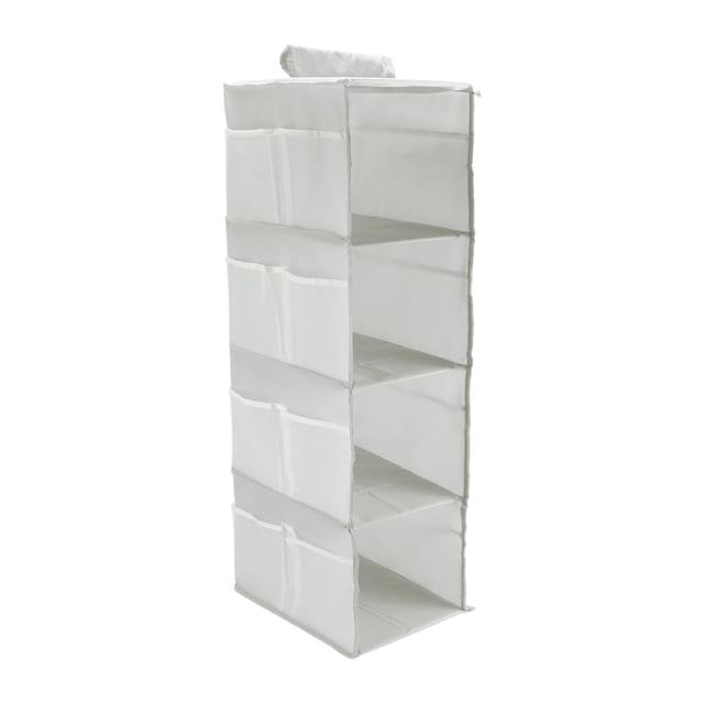 Organizador colgante de armario de 4 estantes, estantes de almacenamiento colgantes, estantes colgantes plegables para armario con cintas mágicas, gris