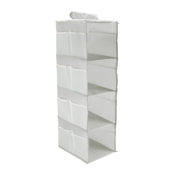 Organizador colgante de armario de 4 estantes, estantes de almacenamiento colgantes, estantes colgantes plegables para armario con cintas mágicas, gris