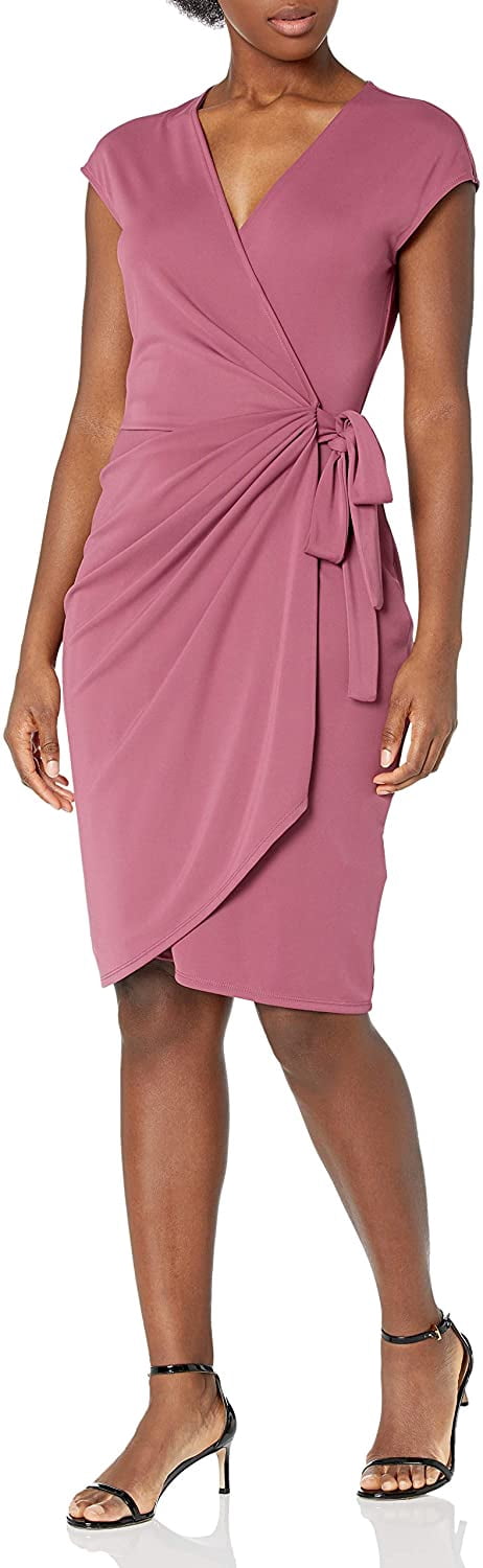 Classic Cap Sleeve Wrap Dress Dark Rose 