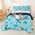 thumbnail image 3 of Manfei Cartoon Surf Shark King Size Comforter Sets, Tropical Beach Comforters King Size, Sky Blue, Blue Reversible, 3 Pieces, 1 Comforter and 2 Pillowcases, 3 of 7