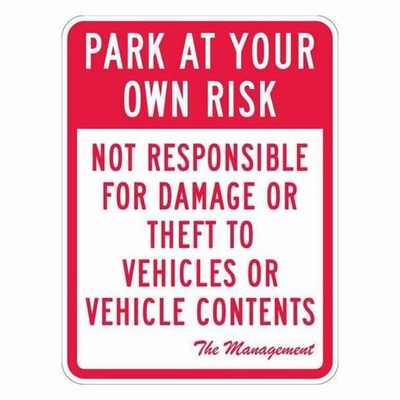 Lyle Parking Lot Damage Advisory Sign,24"x18, T1-1066-HI_18x24 T1-1066-HI_18x24