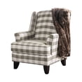 thumbnail image 4 of Benzara Checkered Fabric Sofa Chair With Wooden Frame, White & Gray, 4 of 5