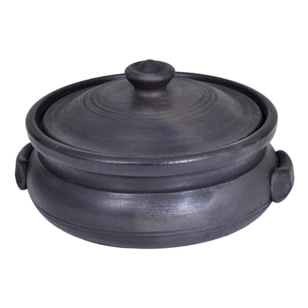 Black Clay Cooking & Serving Pot 1.5 Liters | Mud Kadai - Clay Cooking Pot - Mitti Ke Bartan Are Handmade On Potters Wheel