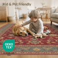 thumbnail image 2 of ODIKA 9'x12' Red Blue Rich and Floral Elegance Washable Area Rug Intricate Persian-Inspired Design with Classic for Master Suite, California King, Under Bed, Non-Shedding, Easy Care, 2 of 5