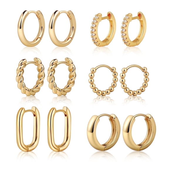 GOSFRY 6 Pair Gold/Sliver Plated Chunky Hoop Earrings Set for Women, 14K Gold Plated Twisted Huggie Hoop Earring Hypoallergenic Thick Open Lightweight Jewelry Gifts
