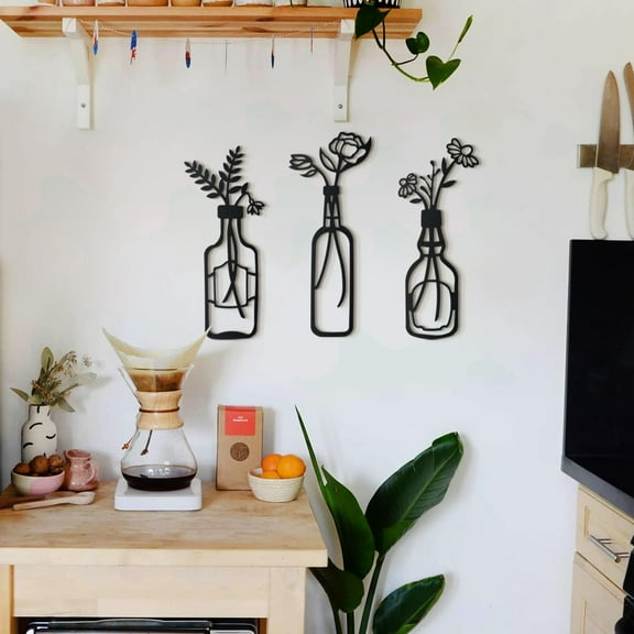 SUSSEXHOME Blommor 3 Pieces Vase Metal Wall Art – Metal Wall Decor – Home Office and Living Room Decoration – Modern Style (Set of 3)