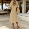 thumbnail image 5 of Guieoi Womens Dresses Plus Size Loose-Fit Summer Fashion Cotton-Linen-Look Dress with Lapel Short Sleeves and Long Hem Beige XL, 5 of 6