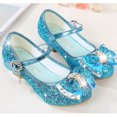 thumbnail image 3 of Zapatos de cuero de princesa para niñas, zapatos de tacón alto con purpurina, informales, flores, nudo de mariposa, azul, rosa y plateado, 3 of 4