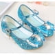 thumbnail image 3 of Zapatos de cuero de princesa para niñas, zapatos de tacón alto con purpurina, informales, flores, nudo de mariposa, azul, rosa y plateado, 3 of 4