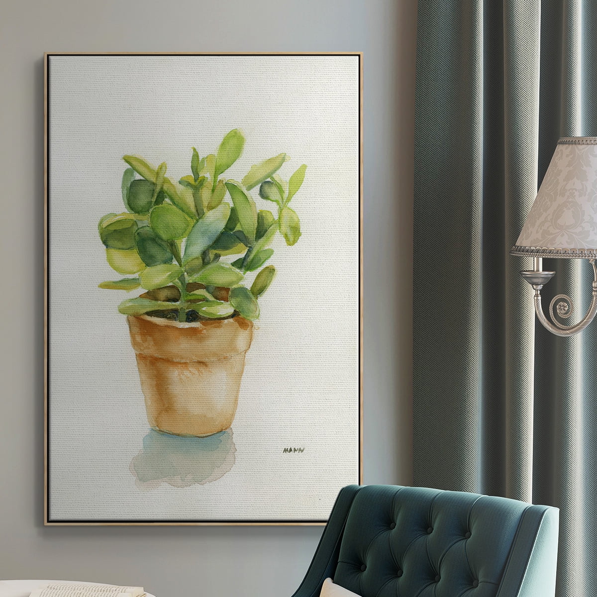 Succulent I Framed Premium Gallery Wrapped Canvas - Ready to Hang - 27 x 41 - Natural Wood Floating Frame