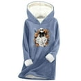thumbnail image 3 of Feancey Halloween Womens Fleece Hoodie Novelty Ghost Graphic Pullover Sweatshirts Hooded Long Sleeve Sherpa Lined Thermal Tops Blue L, 3 of 4