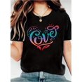 thumbnail image 1 of Women's and Girls' Valentine's Day Love Heart Graphic T-Shirt - Casual Black Tee with Colorful Swirls, Short Sleeve, Round Neck for Spring & Summer, Valentine's Day Outfit, 1 of 6
