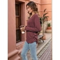 thumbnail image 5 of Womens Long Sleeve Shirts V Neck Casual Tops Loose Dressy Basic Fall Fashion Trendy Outfits Winter Clothes Dark Red M, 5 of 8