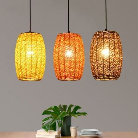 STRANDCHIC Yellow Rattan Ceiling Light Lamp, 1-Pack Decorative Lighting Fixture for Living Room and Bedroom