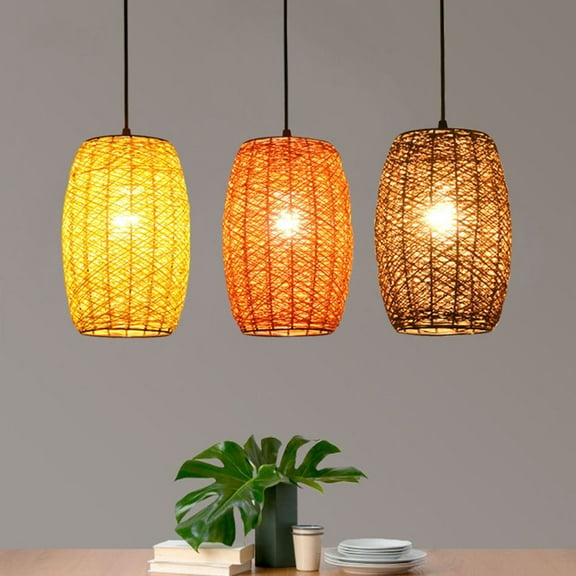 STRANDCHIC Yellow Rattan Ceiling Light Lamp, 1-Pack Decorative Lighting Fixture for Living Room and Bedroom