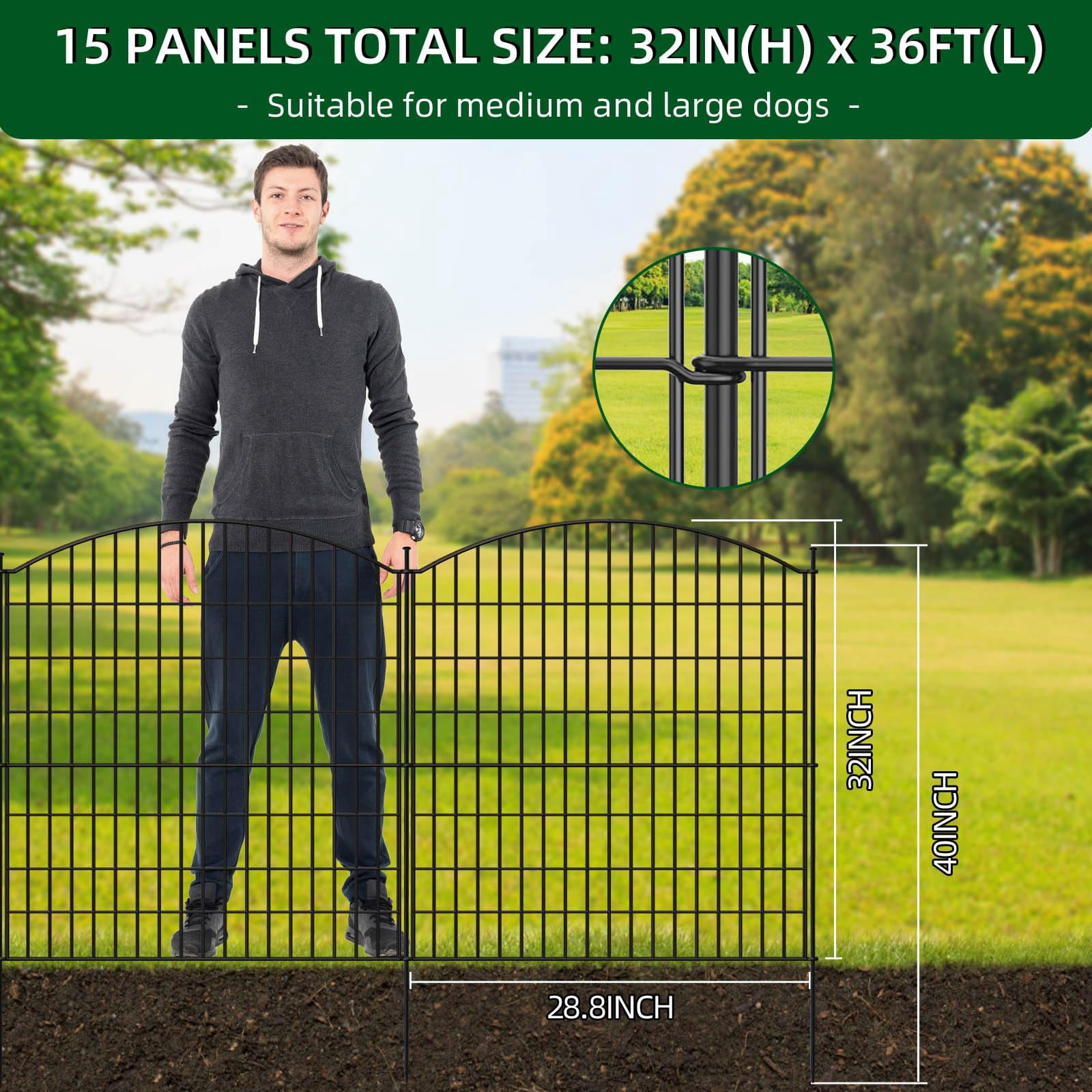 Decorative Garden Fence, No Dig Decorative Fence for Outdoor,Yard, Patio,32 in(H)  Animal Barrier Rustproof Metal Wire Panel,Temporary Dog Fence