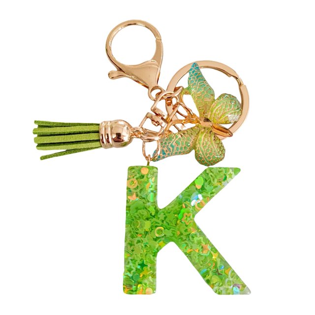 Visland 2 Pcs Initial Letter Keychains Green Butterfly Pendant Keychain Set Exquisite Relief Alphabet Keychain Pendant for Best Friend Mom Daughter Granddaughter Grandma