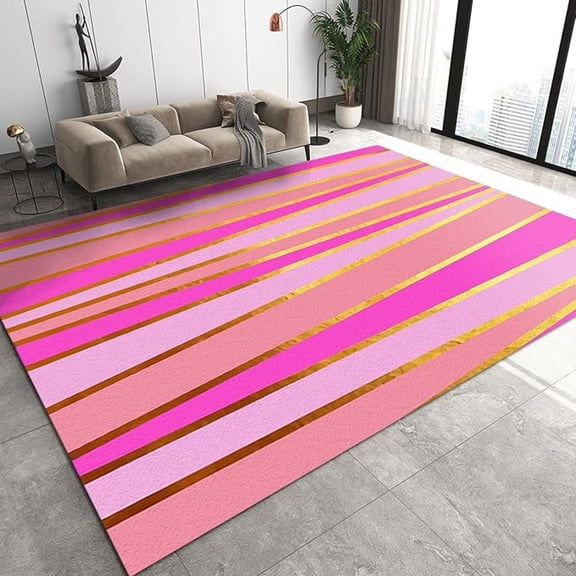Striped Texture Pink Area Rug, Abstract Pink Gold Lines Rugs Floor Carpet, Indoor Non-Slip Rug For Room Sofa Living Room Mat Bedroom Home Decor Floor Mats 2x3ft
