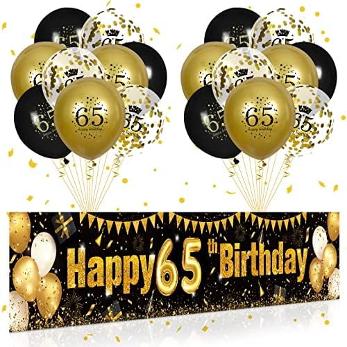 65th Birthday Decorations for Men Women - Black and Gold Yard Banner Sign and 18 PCS Happy Birthday Balloons for Anniversary Party Supplies Outdoor Decor$$Electronics Accessories
