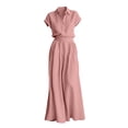 thumbnail image 5 of Womens Casual Two Piece Outfit Short Sleeve Collared Shirt High Waist Wide Leg Pants with Pockets Solid Color Loungewear Set Pink L(L), 5 of 6