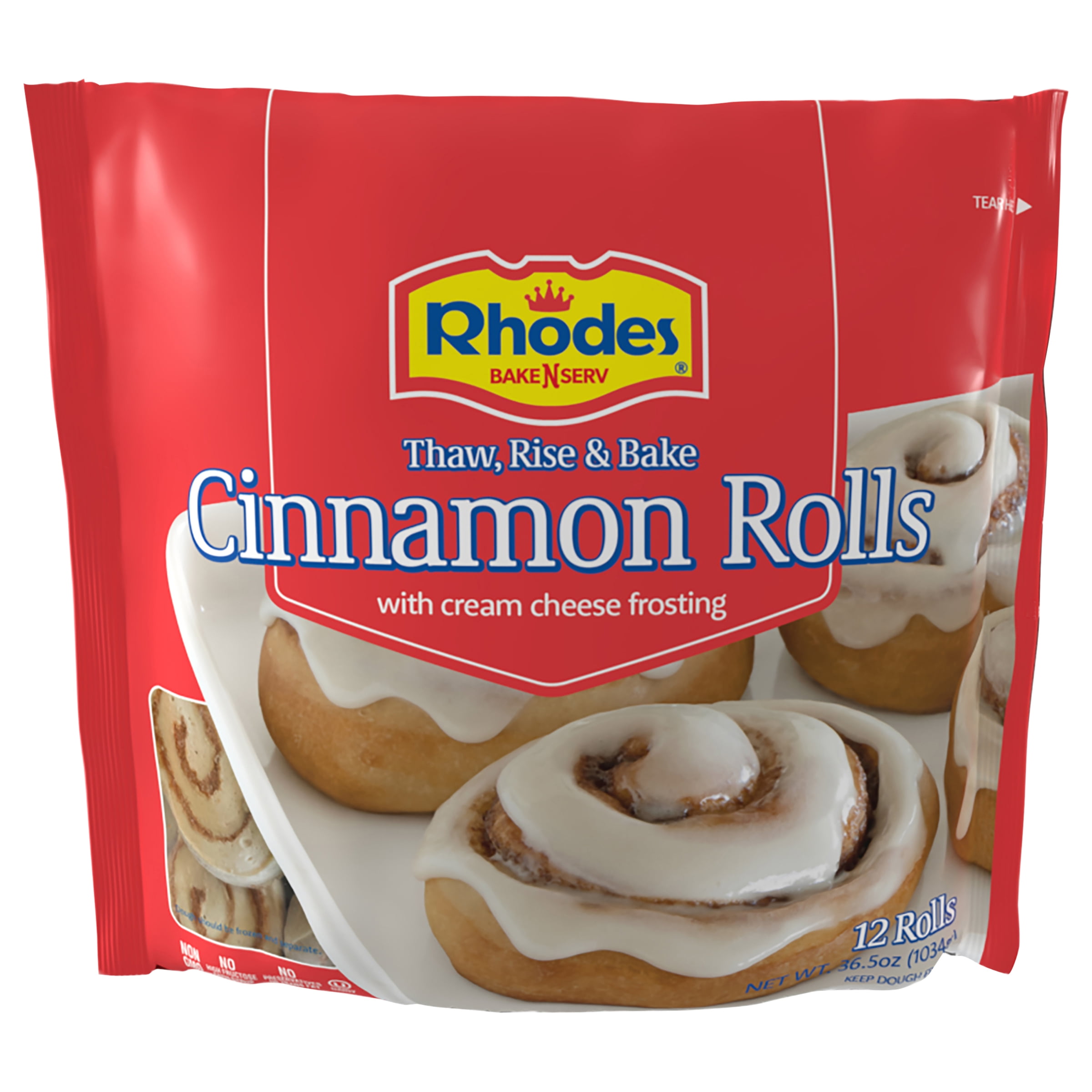 Rhodes Frozen Cinnamon Rolls with Cream Cheese Frosting, 12-Count, 36.6 oz Bag
