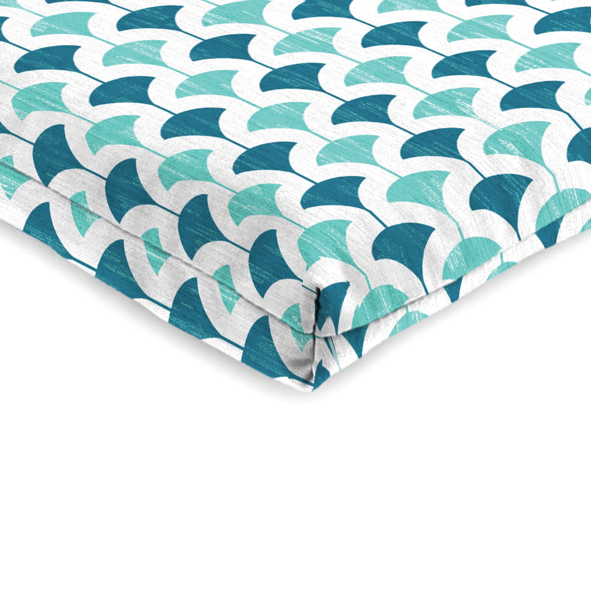 Jordan Manufacturing 44" x 21" Chism Blanche Blue Geometric Rectangular Outdoor Chair Cushion with Ties and Hanger Loop