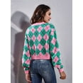 thumbnail image 5 of Women'S Knit Cardigan Sweaters Long Sleeve Argyle Open Front Button Down V Neck Cropped Coats Casual Trendy Tops Pink Green S, 5 of 10