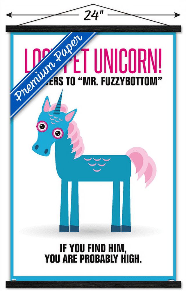 Lost Pet Unicorn Wall Poster with Wooden Magnetic Frame, 22.375" x 34"