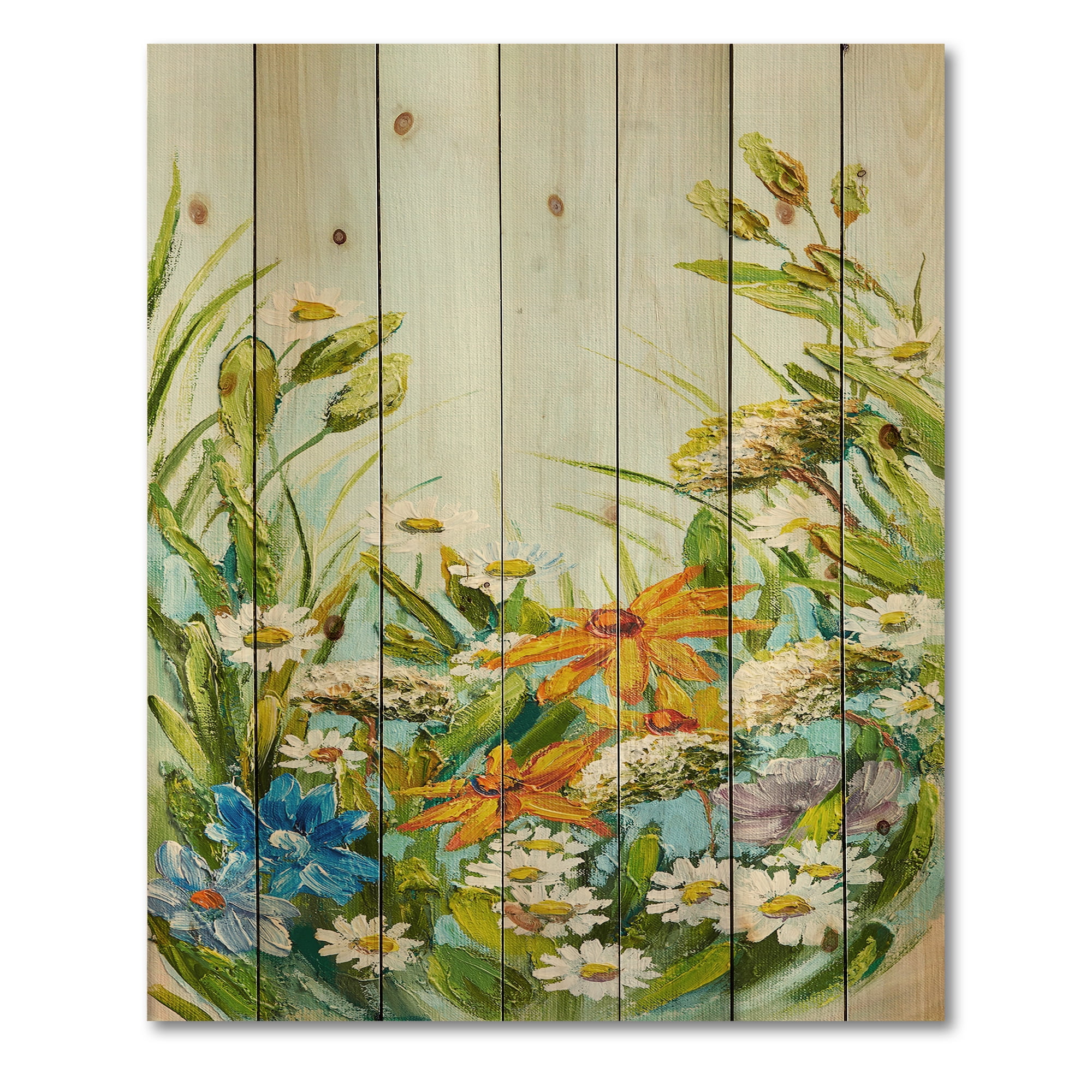 Designart 'Still Life Of Colorful Wildflowers With Leaves II' Traditional Print on Natural Pine Wood