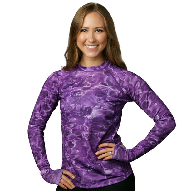 bedreiging Ongewijzigd Herkenning Aqua Design Women Long Sleeve Sun Protection Rash Guard Swim Surf Snorkel  Shirt with Thumb Holes: Liquid Purple size 2XL - Walmart.com