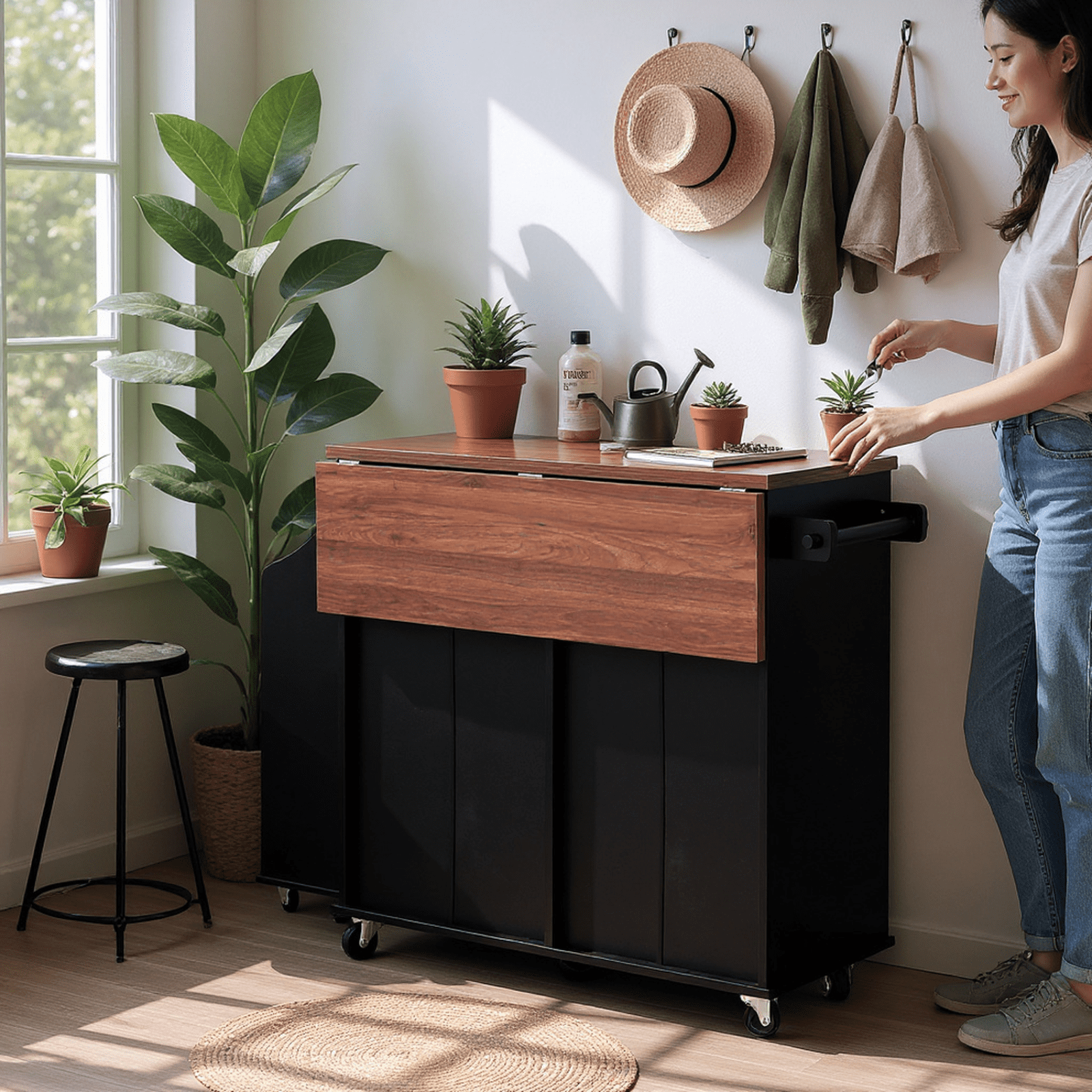 Homy Casa Multi-Function Rolling Utility Cart with Large Storage, Tilt-Out Trash Bin, Adjustable Shelves