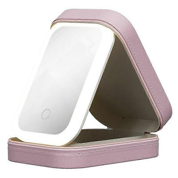 Light mirror makeup box, cosmetic storage bag with LED mirror | portable makeup bag - 3 colors with bright makeup bag, travel makeup bag pink
