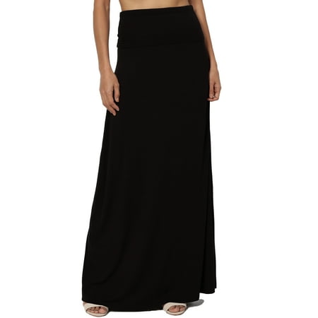 TheMogan Women's S~3X Casual Draped Jersey Foldable Waist Relaxed Long Maxi (Best Black Maxi Skirt)