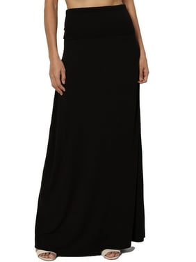 TheMogan Women's PLUS Solid Draped Jersey Foldable Waist Relaxed Long Maxi Skirt