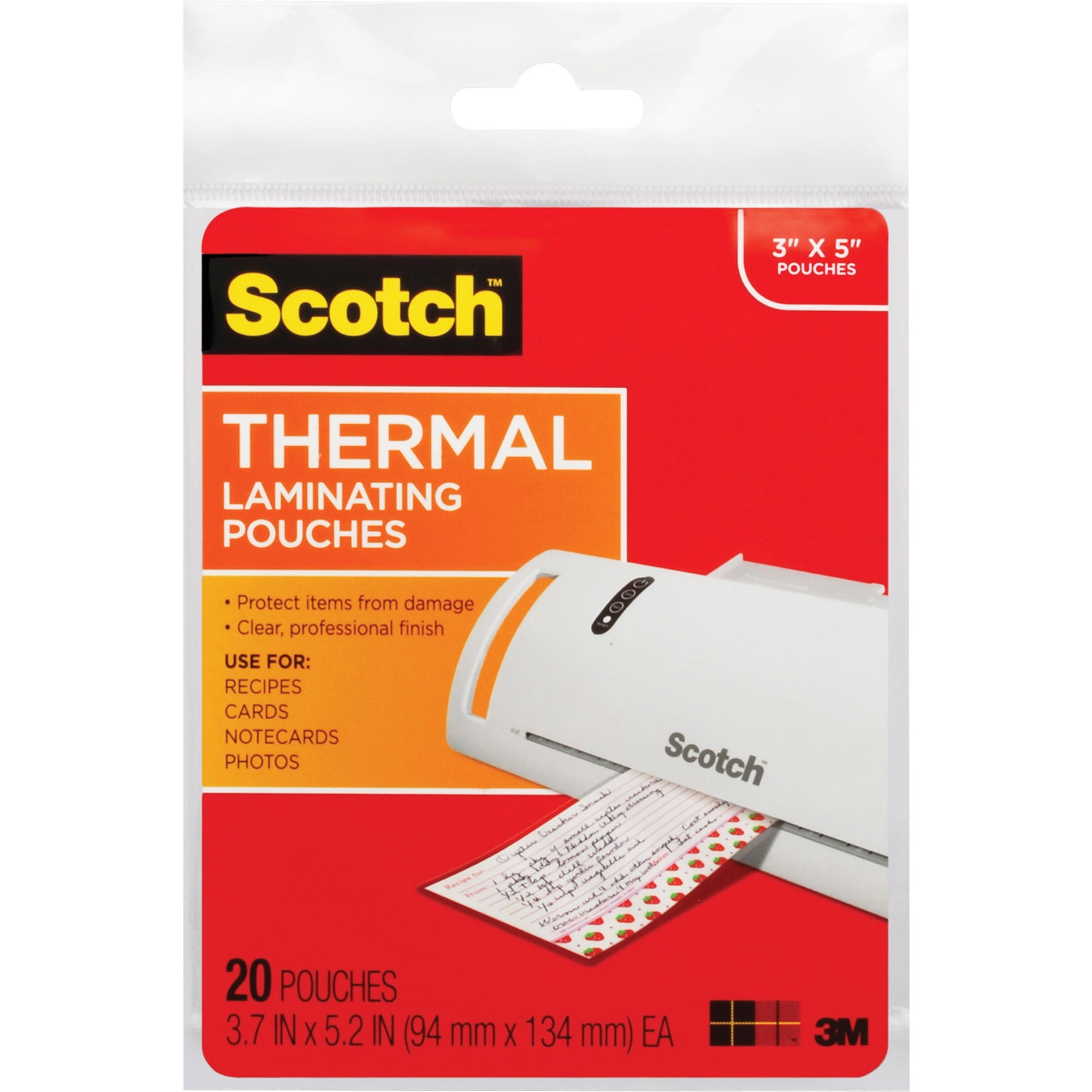 Scotch, MMMTP590220, Thermal Laminating Pouches, 20 / Pack, Clear